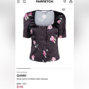GANNI crinkle satin button up top